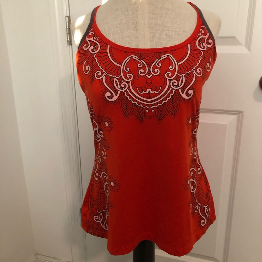 Brisos Blood Orange Tribal Printed Tank with Shelf Bra